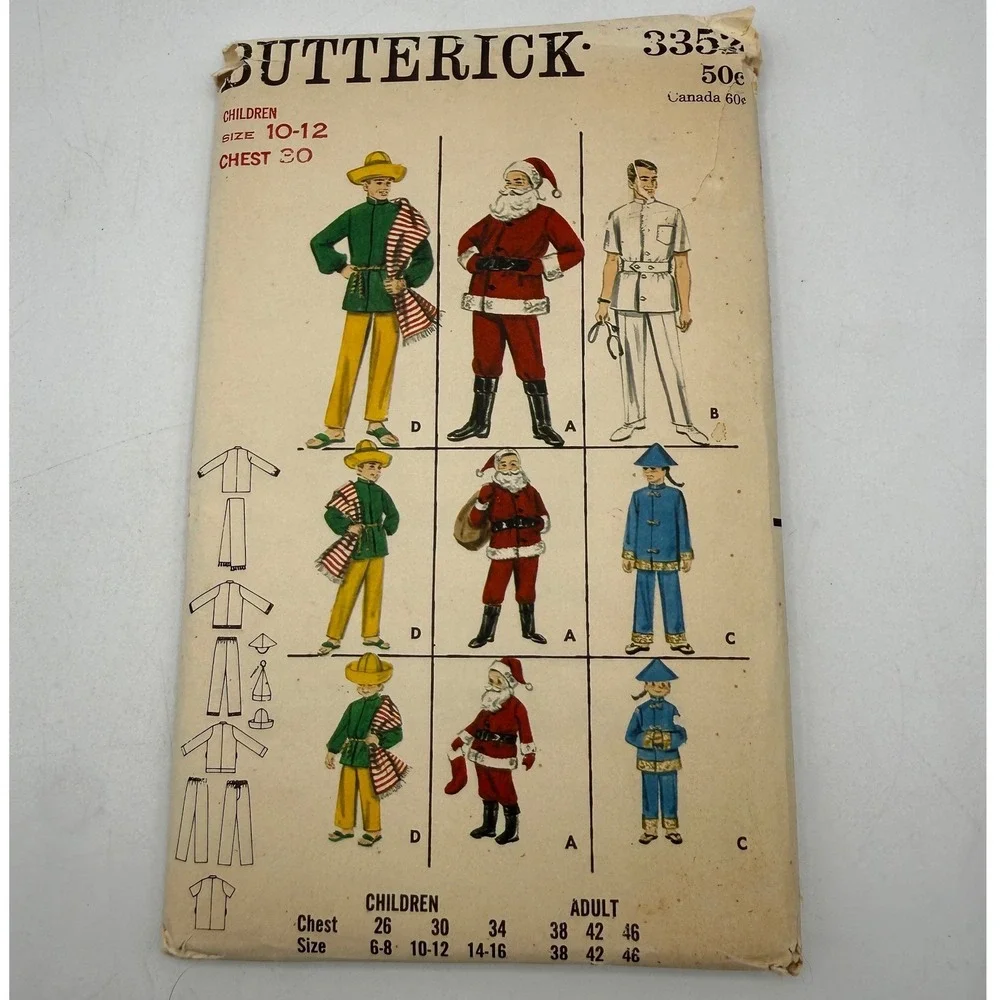 Butterick 3352 Sewing Pattern Children 10-12 Santa Doctor Mexican Costume